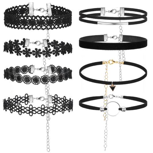 Black Choker Necklace for Women 6Pcs Tattoo Choker Set Gothic Lace Collar Necklace Layered Black Choker Necklaces for Halloween Party Cosplay Jewelry