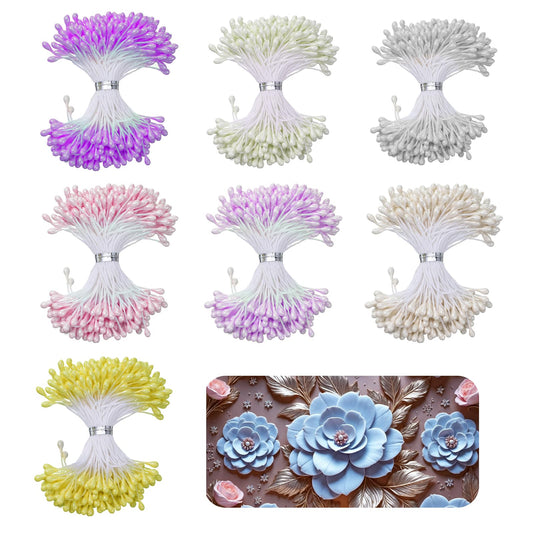 840PCS Flower Stamens, 3mm Colorful Stamens for Flower Making, Double-Headed Artificial Pearl Flowers Stamen for Card, Wedding Bouquet, Scrapbook, Bud Making, Craft Decoration, DIY Floral Arrangement
