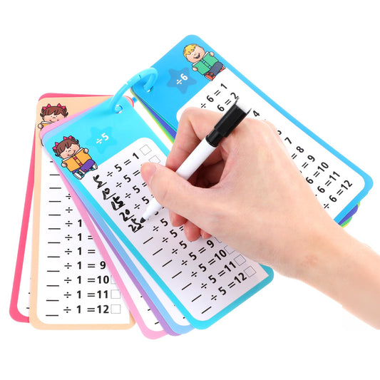 Division Flash Cards 15Pcs 0-12 Math Flash Cards with 2 Dry Erase Markers, 1 Rings, Educational Times Table Flashcards for 1st To 3rd Grades(Division)