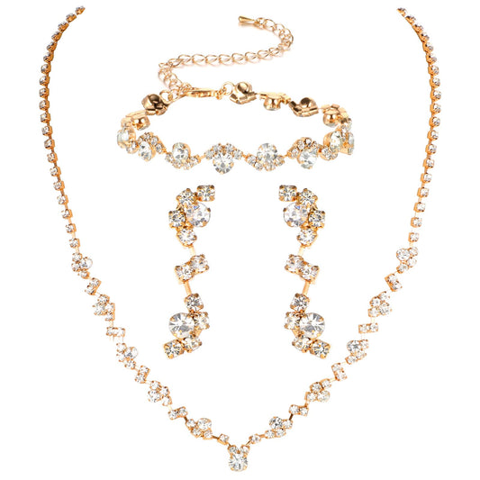 HaiFafafaing Rhinestone Jewelry Set, Crystal Necklace Earrings Bracelet, Adjustable Bridal Wedding Prom Dresses Accessories For Women, adjustable, Alloy Steel, No Gemstone