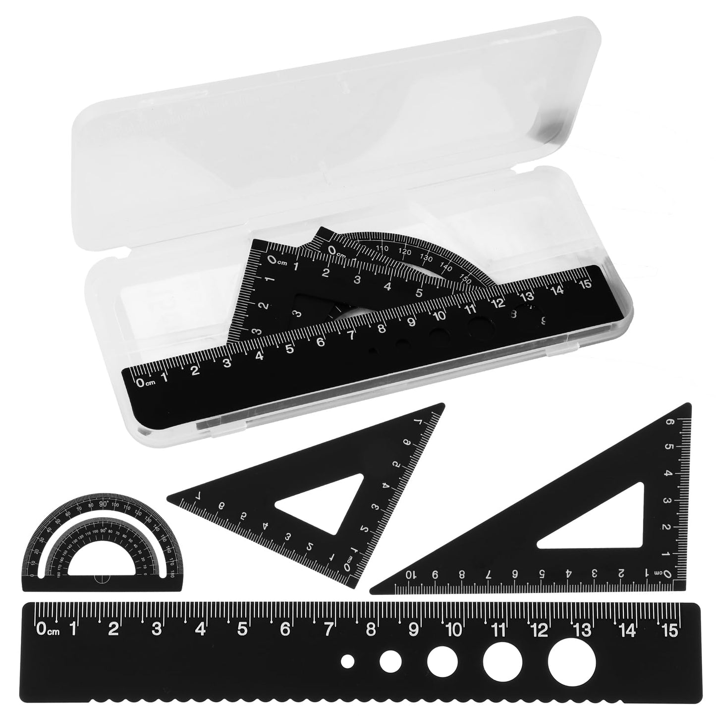 Telooco Triangular Ruler Set 4 Pieces Black Geometric Protractor Triangle Ruler Drafting Tools for Student Office Engineers Draftsman Drawing Geometric