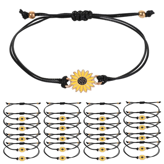Yolev 20 Pcs Sunflower Bracelets Adjustable Handmade Friendship Bracelet Bulk Boho Braided Rope String Bracelets Handmade Friendship Bracelets for Women Girls Summer Party Gift Favors