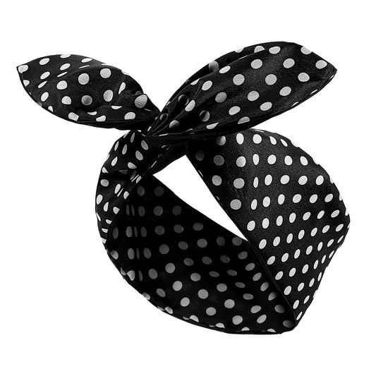 Fiyooau Black and White Polka Dot Bandana, Vintage Wired Hairband with Twist Bow, Wide Rosie the Riveter Headband Retro 50s Accessories for Women Girls