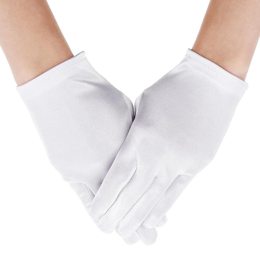 Girls White Satin Gloves, Princess Dress Gloves for Holiday, Wedding and Pageant, Wrist Length, Small (4-14 Years)