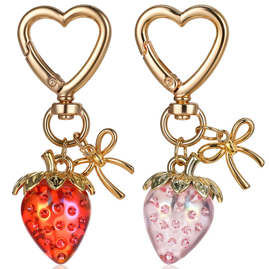 Lusofie Cute Strawberry Keychain for Women, Bow Strawberry Keychain Accessories with, Heart Keychains Decor for Purse