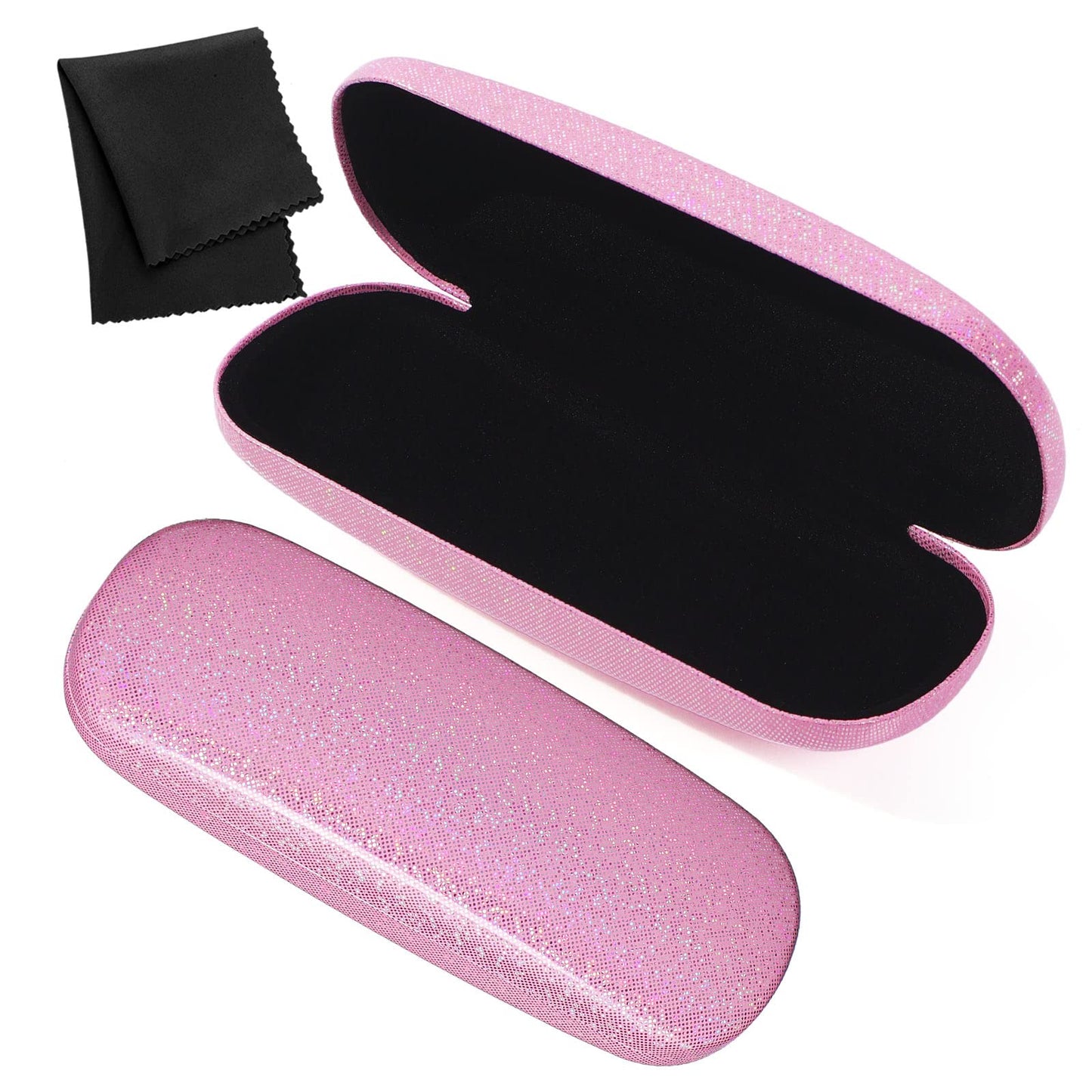 Yolev Hard Shell Eyeglasses Cases Glitter Case Unisex Glasses Case with Cleaning Cloth Sunglasses Case for Women Men