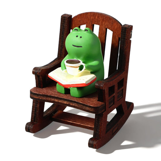 HaiFafafaing Miniature Frog Figurines,Cute Frog Desk Figurines for Office Home Decor,Funny Animal Statues Gifts Ornaments Lovers (Rocking Chair)