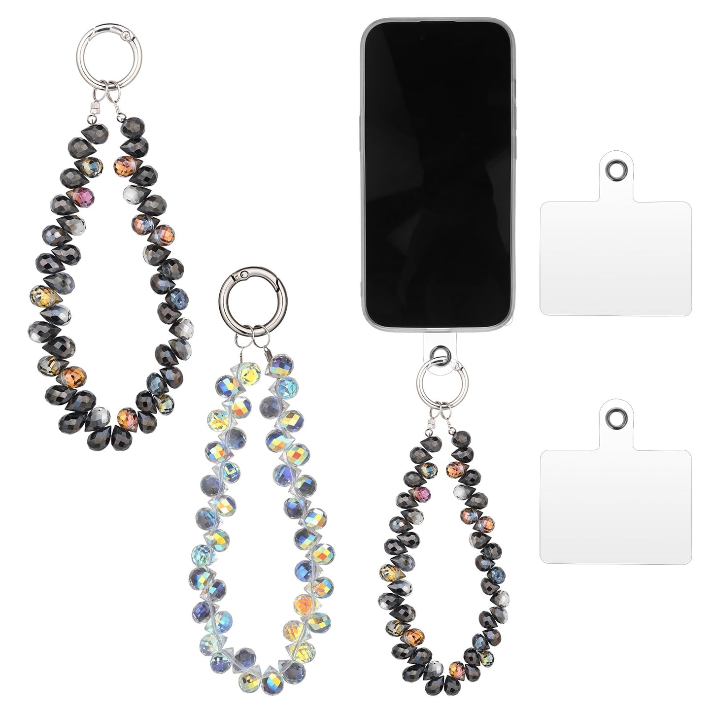 Lusofie 2Pcs Cute Phone Charms, Crystal Beads Phone Charm Strap, Phone Chain for Girl Women Cell Phone Keychain Charm (Black, White)