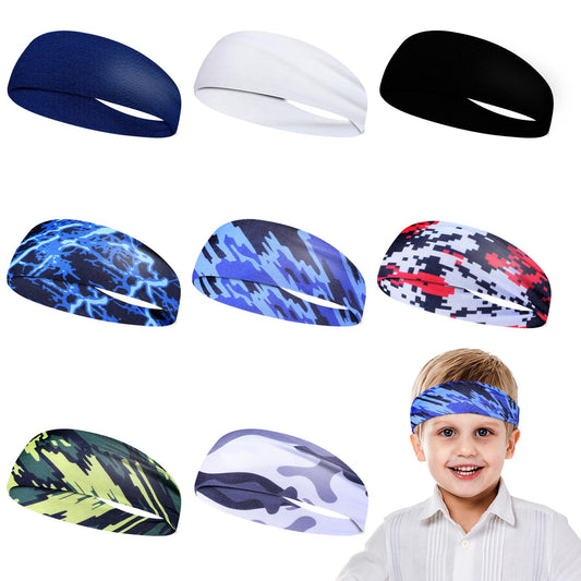 8Pcs Boys Sports Headbands Multi-Color Head Band Breathable Elastic Sweat Bands Non-slip Hair Bands for Men Football Basketball Long Hair Running Cycling