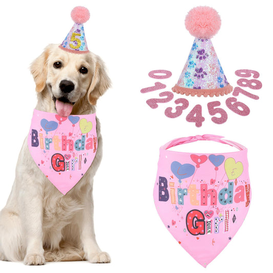 Dog Birthday Hat, Dogs Birthday Bandana, Dog Party Hat with Numbers, Dog's Birthday's Decorations for Medium And Large Dogs (Pink)