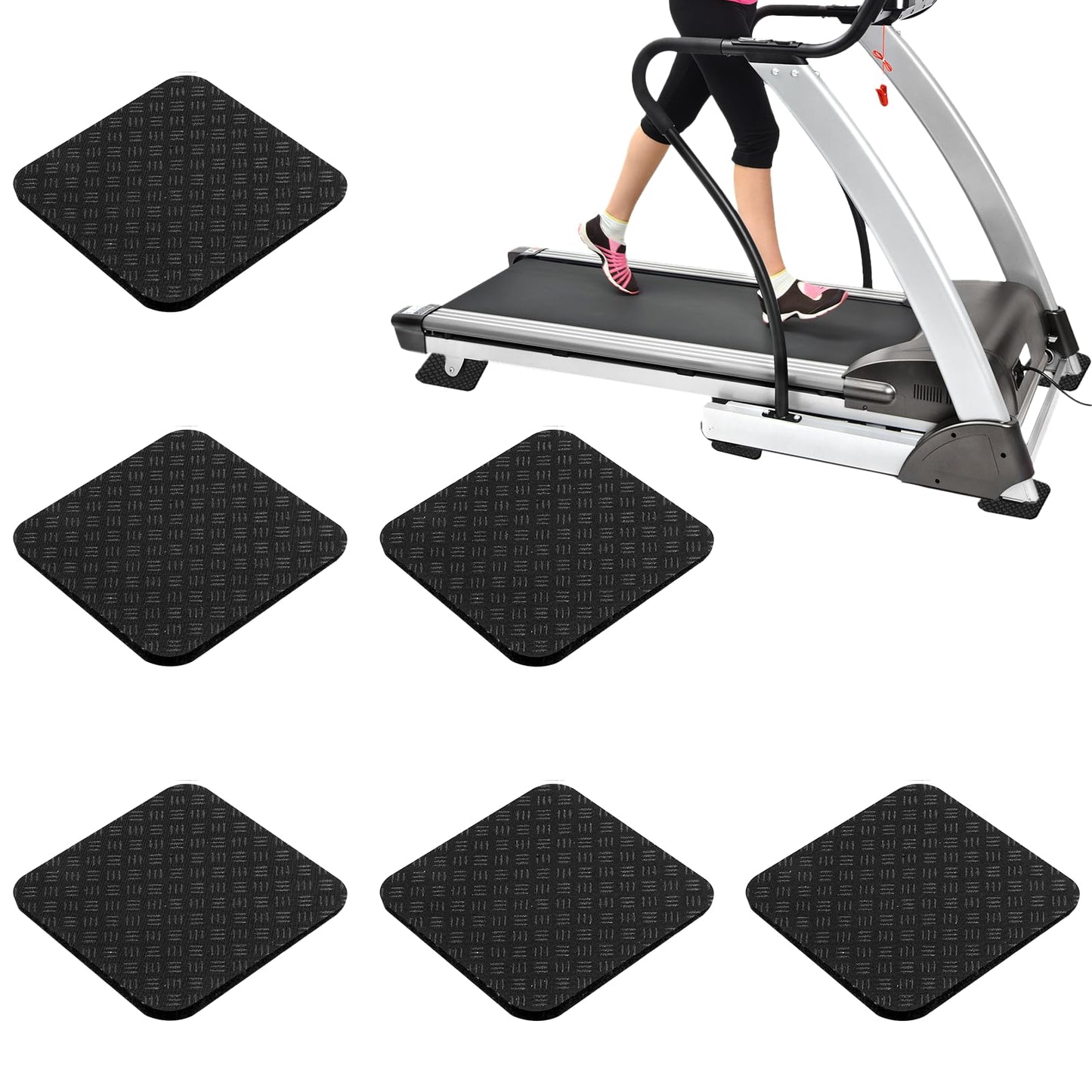 6 Pcs Treadmill Mat 4" X 4" Exercise Equipment Mat Treadmill Mat for Hardwood Floors Anti Vibration Pads Silicone Mats for Gym Equipment