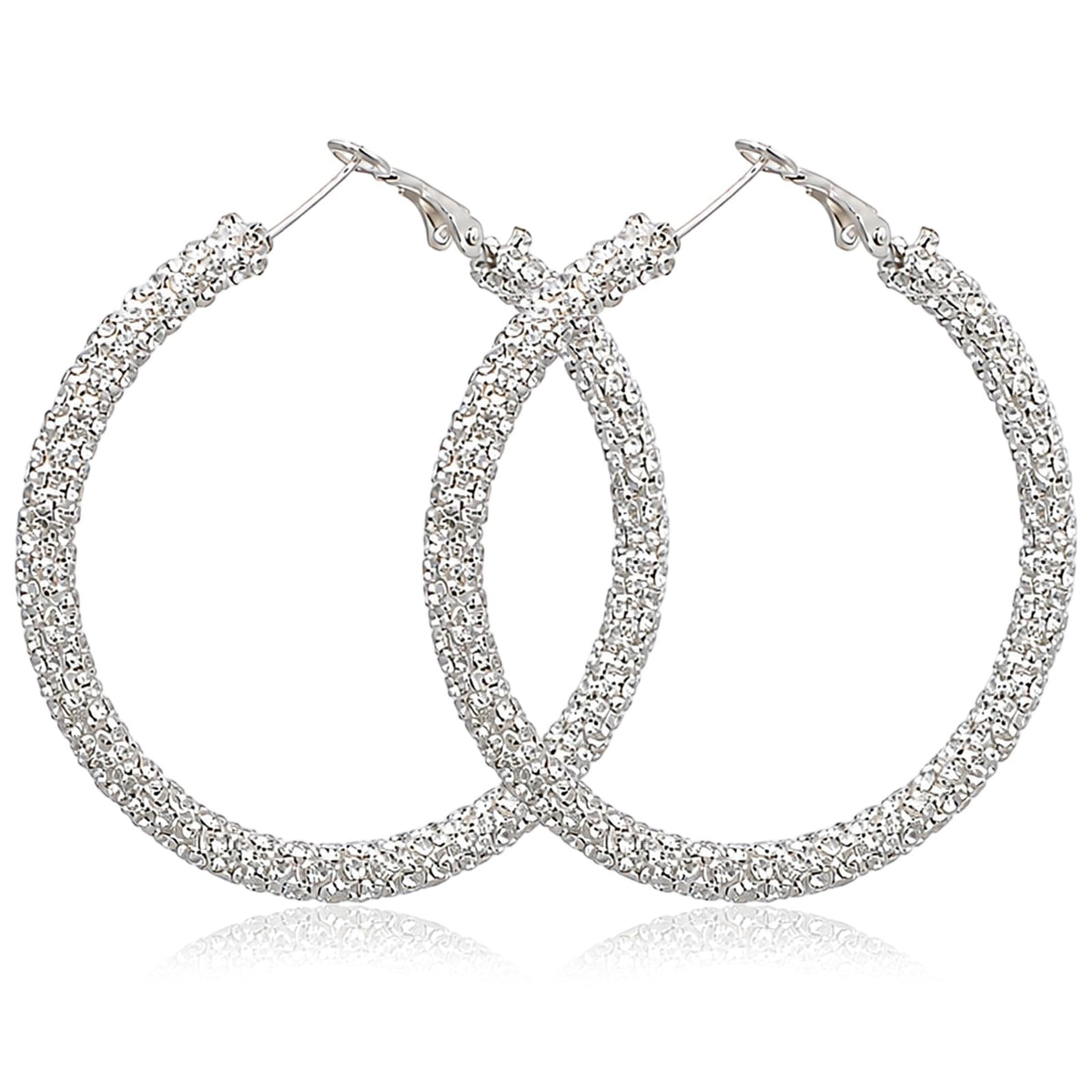 Rhinestone Earrings For Women- Large Silver Rhinestone Hoop Earrings 55 mm