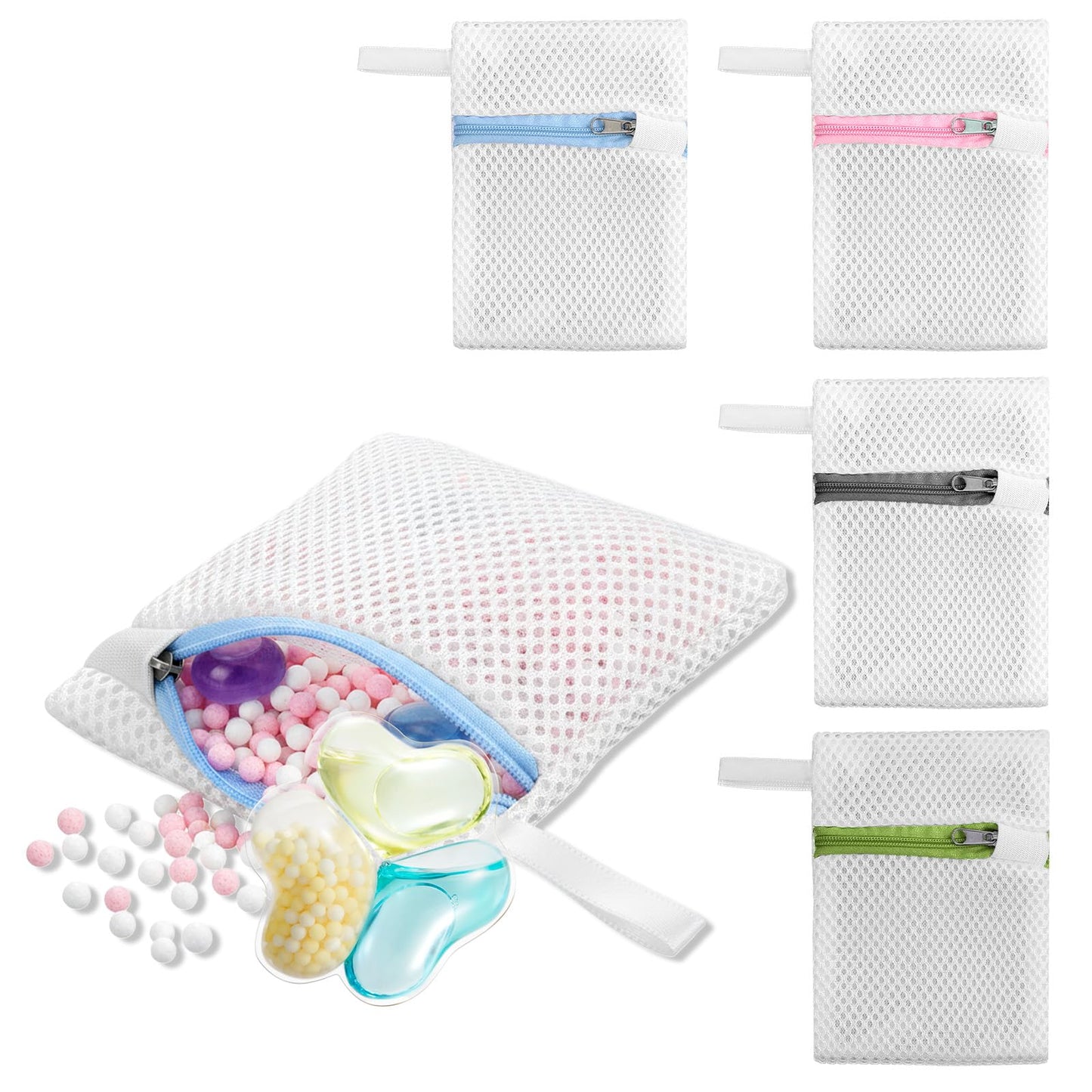 4 PCS Laundry Pod Anti-Sticking Bag Reusable Dissolution Protection Laundry Pod Bag Small Mesh Wash Bags for Detergent Pods & Scent Beads