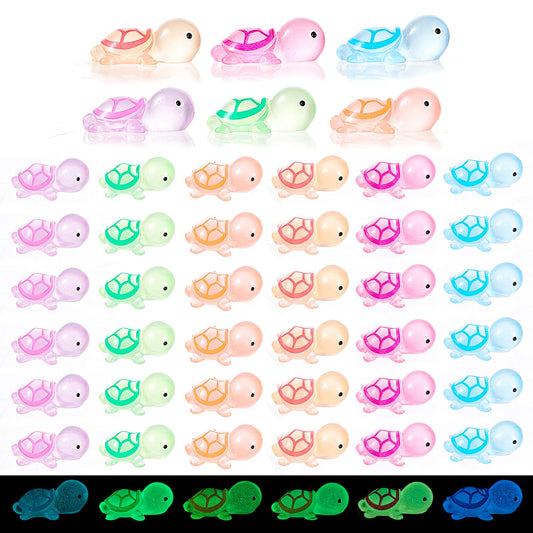 Telooco 50Pcs Mini Turtles Luminous Tiny Turtles Miniature Sea Turtle Glow in The Dark 6 Colors Little Resin Turtles for Garden Miniature Moss Landscape Decoration