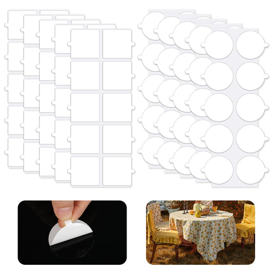 100Pcs Clear Table Cloth Clip, Transparent Tablecloth Clips,Windproof Table Cloth Holder Clips for Outdoor Tables, Indoor Clips for Tablecloths Double Sided Tape Table Cloth Clips (Square and Round)