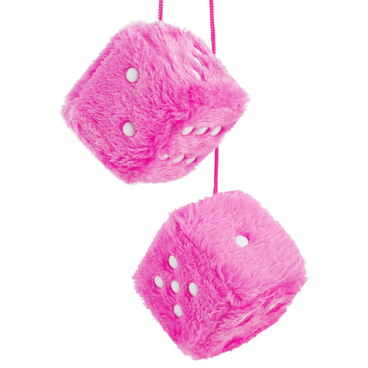 Fuzzy Dice for Car Mirror, Pair of Retro 2.75 Fuzzy Dice for Rear View Mirror with White Dots for Car Interior Hanging Ornament Decoration (Pink)