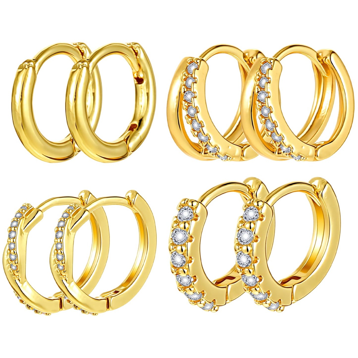 4 Pairs Small Hoop Earrings for Women Girls 14k Gold Plated Huggie Earrings Stack Cubic Zirconia Cartilage Earring Hoop for Sensitive Ear