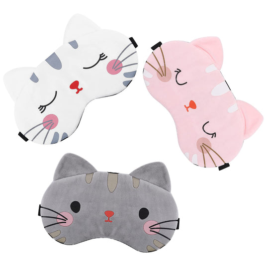 Lusofie 3Pcs Sleep Mask for Kids Cartoon Cat Sleeping Mask with Adjustable Strap Soft Kids Sleep Mask Blindfold Eye Covers Eye Mask for Sleeping Adult Travel