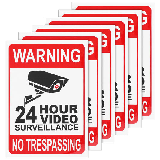 6 Pcs Video Surveillance Sticker Strong Adhesive Waterproof Surveillance Sign 24H Recording No Trespassing Vinyl Warning Sticker for Indoor & Outdoor Use to Secure Your Business Home Vehicle rtc
