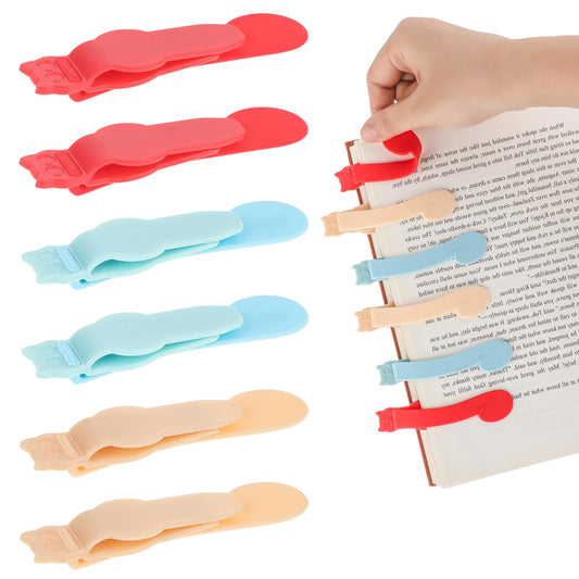 6Pcs Automatic Bookmark, Silicone Book Mark Clip, Funny Silicone Book Marker for Men，Women, Kid, Book Lovers, Page Markers for Students Teachers Reading