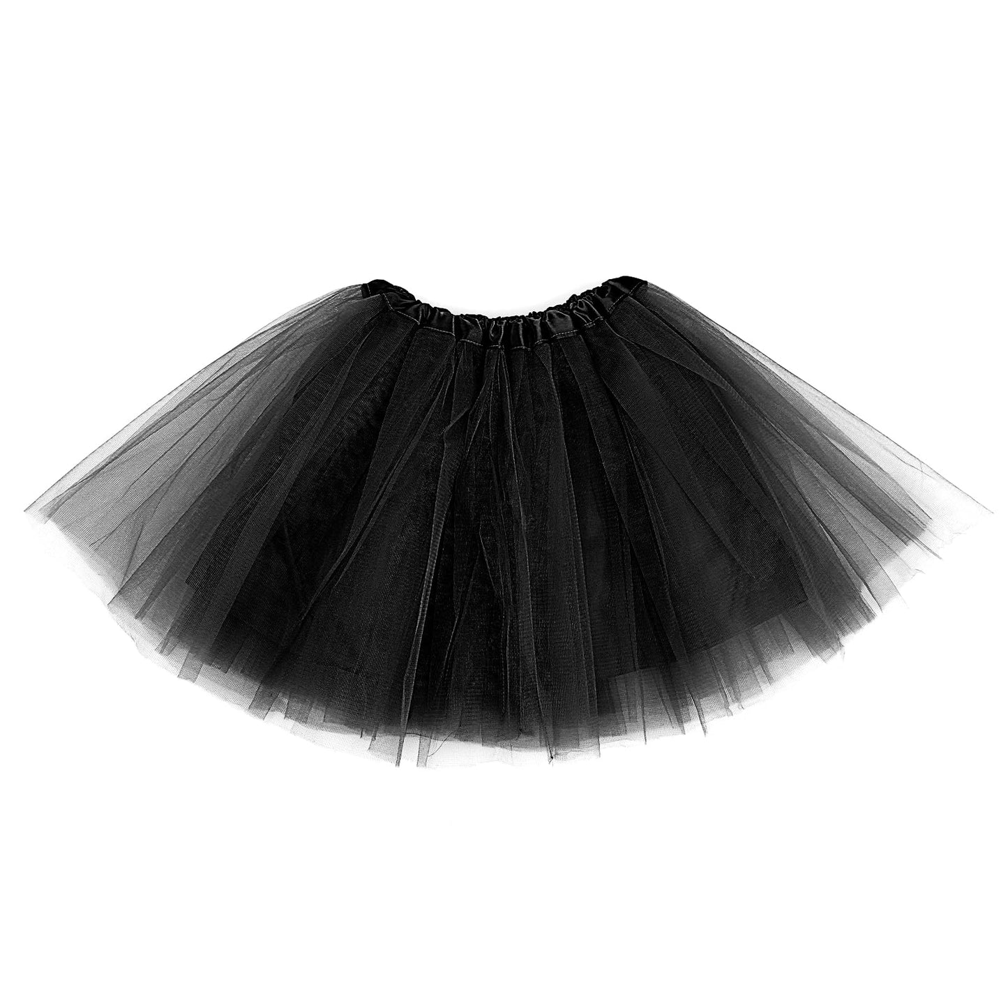 Adult Tulle Tutu Skirt 1950s Vintage Tulle Bubble Tutu Skirt Prom Party Skirt Elastic 3 Layer with Lining for Women (Black)