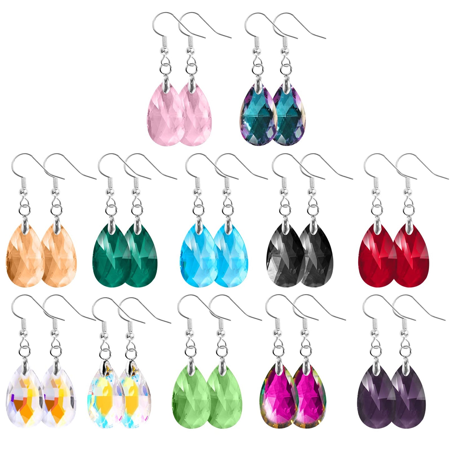 Yolev 12 Pairs Crystal Earrings Dangle Earrings Set for Women Crystal Dangle Drop Earrings Rainbow Crystal Earrings for Girls