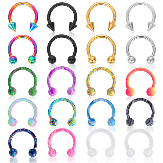 Yolev 20Pcs Horseshoe Rings Surgical Steel 16G Nose Septum Rings Piercing Jewelry Cartilage Helix Tragus Earring Hoop Lip Horseshoe Piercing Retainer for Women Men