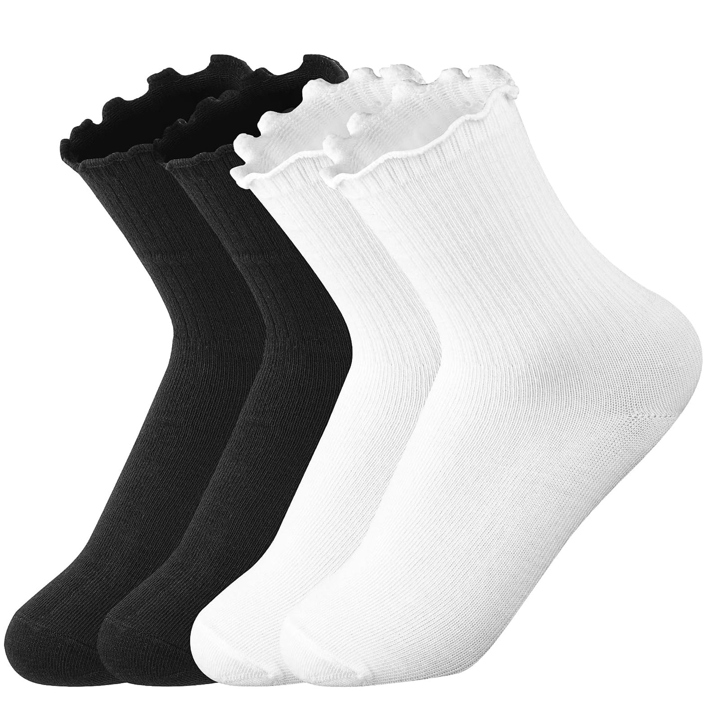 Yolev 2PCS Ruffle Socks Women Cotton Socks Cute White Socks for Women Girls Lettuce Edge Socks Women Frilly Curn-Cuff Lettuce Edge Socks Breathable Casual Cute Crew Socks