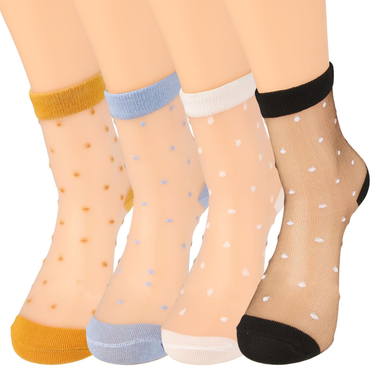 Telooco Pop Socks Women Ankle Sheer Socks 4 Pairs Nylon See Through Socks Breathable Ankle High Pop Socks with Cute Dots Pattern for Girls