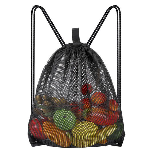 DIVINA VITAE Beach Net Bag for Toys Sand 1 Piece Mesh Bag Black Mesh Bag Mesh Bag Gym Bag with Adjustable Drawstring for Swimming Traveling Gym, Black, 45x40cm