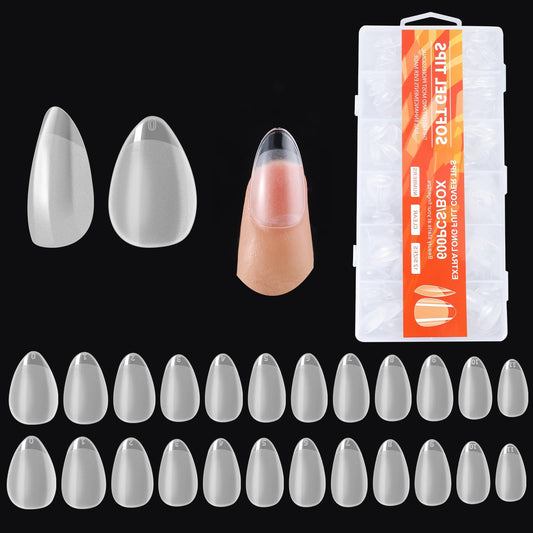 Lusofie 600Pcs Short Almond Fake Nails Acrylic Nail Soft Gel Nail Tips 12 Sizes Short Almond Press On Nails For Full Cover Nail Extension DIY Nail Salon Women Girls