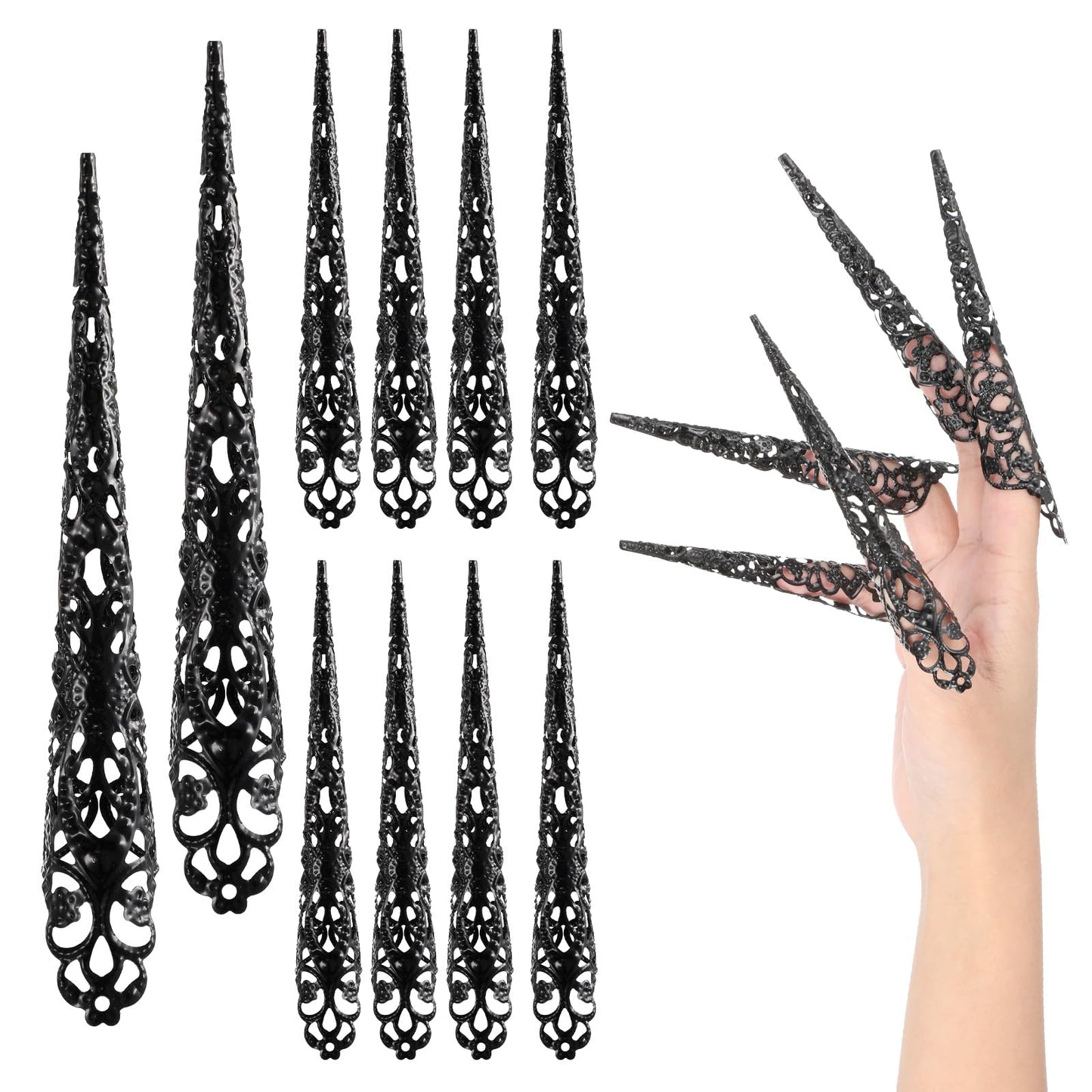 Ziuohaa 10 pcs Finger Nail Tip Claw Rings - finger claw nails for Halloween