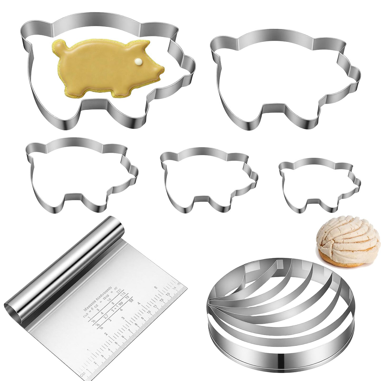 Stainless Steel Mexican Bread Mold, Concha Cutter, Pig Cookie Cutter Set, Kitchen Tool For Bread, Cookie, Cake, Biscuit