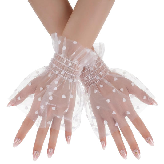 Ziuohaa White Lace Sleeves for Wedding - Tea Party Halloween Lace Gloves - Elastic Cuffs Accessories Lolita