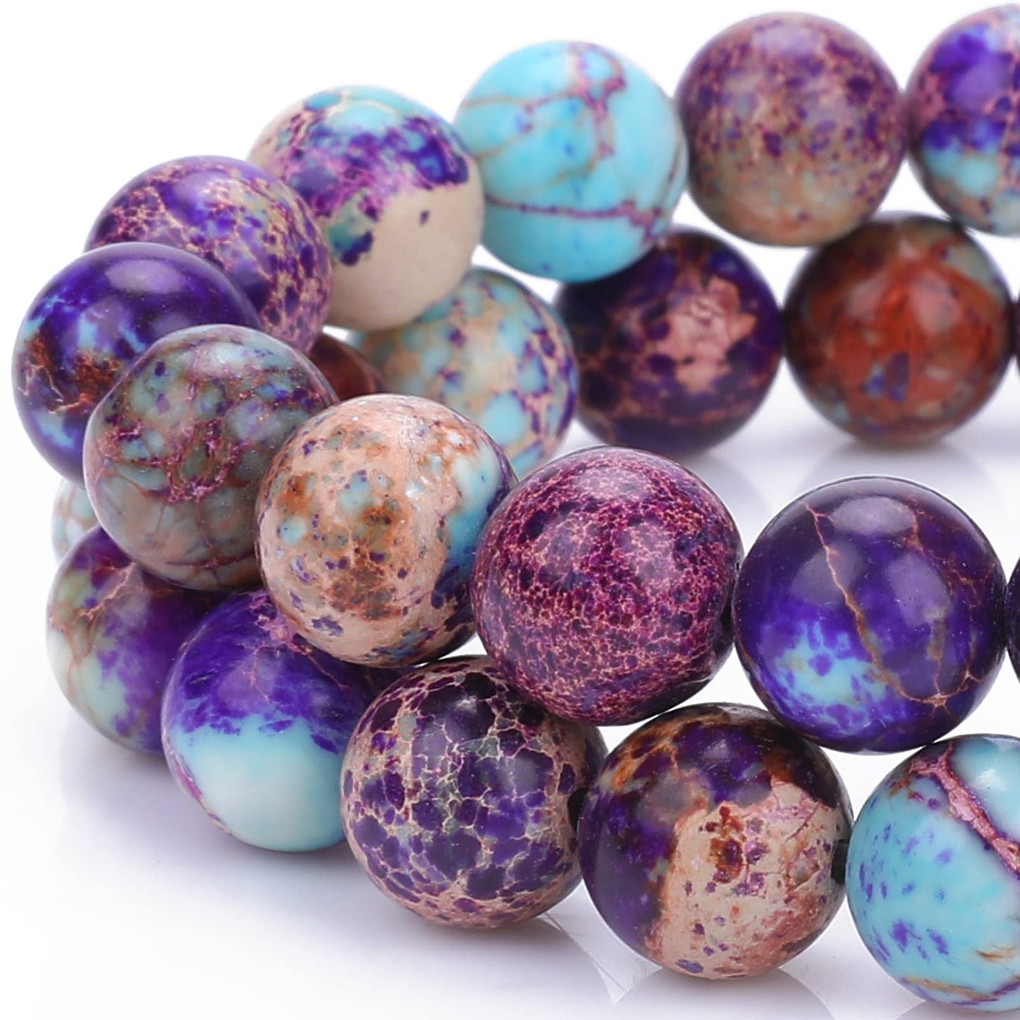 Yolev 47Pcs Purple-Blue Jasper Beads Imperial Sea Sediment Natural Gemstone Beads 8MM Colorful Round Stone Beads for Jewelry Making