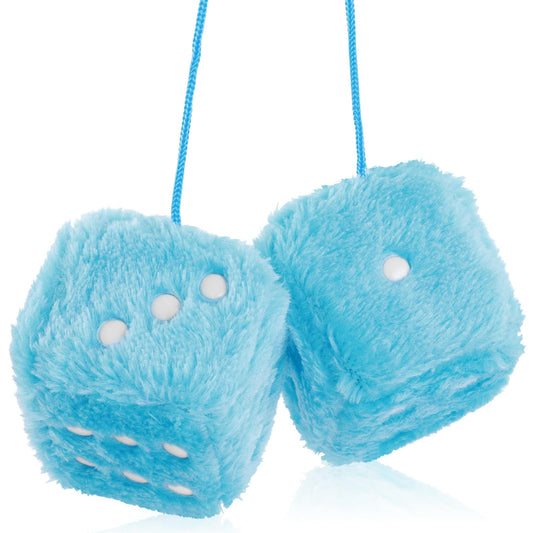 Blue Fluffy Dice for Car, Pair of 3” Retro Square Fuzzy Dice for Rear View Mirror Fuzzy Car Dice with Dots for Hanging Accessories Fluffy Dice Blue Interior Car Decor Cute Car Dice Ornament Decoration