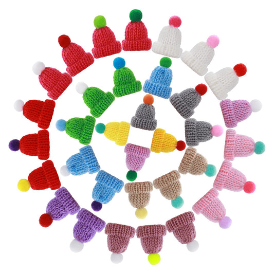 Lusofie 40Pcs Christmas Mini Knitting Hats Doll Hat DIY Craft Knitting Decoration Christmas Tree Ornaments Mini Hats for DIY Hair Accessories Crafts 20 Styles