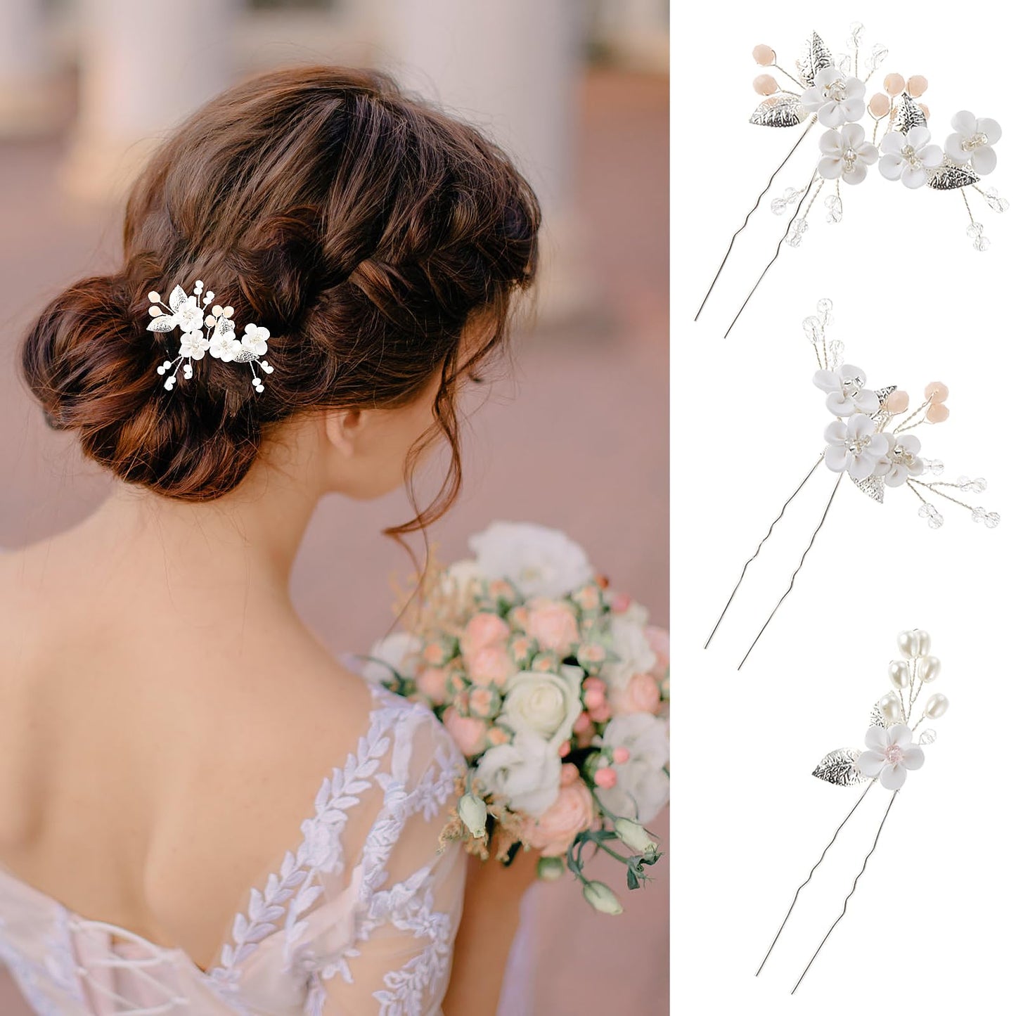 Yolev 3Pcs Bridal Hair Pins Wedding Hair Pins Pearl Crystal Flower hair Pins Bridesmaid Hair Accessories for Women Girls