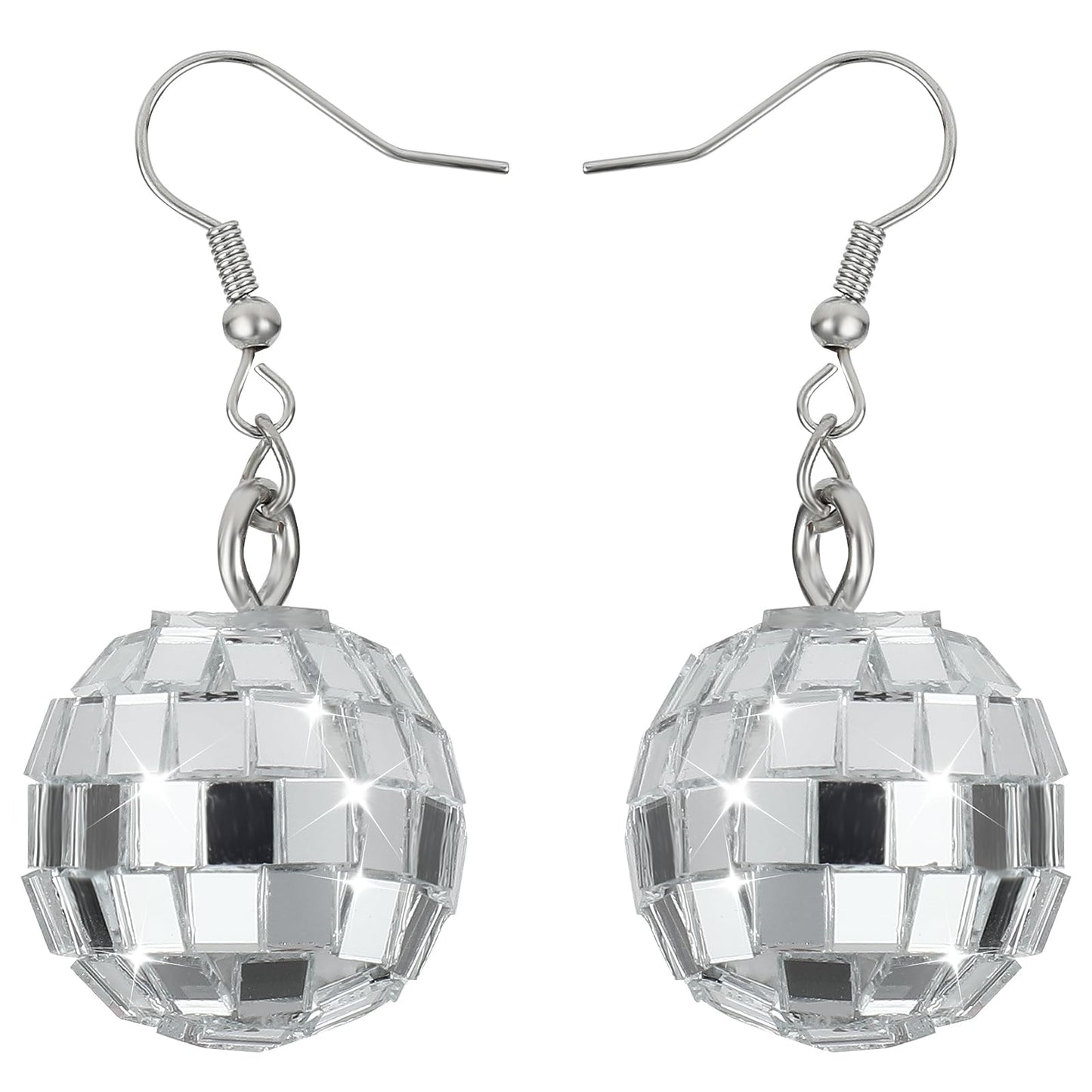 Disco Ball Earrings Silver Disco Mirrorball Earrings for 60s 70s Disco Outfits Dance Party Costume Accessories for Women Girls (Diameter 2.1CM)