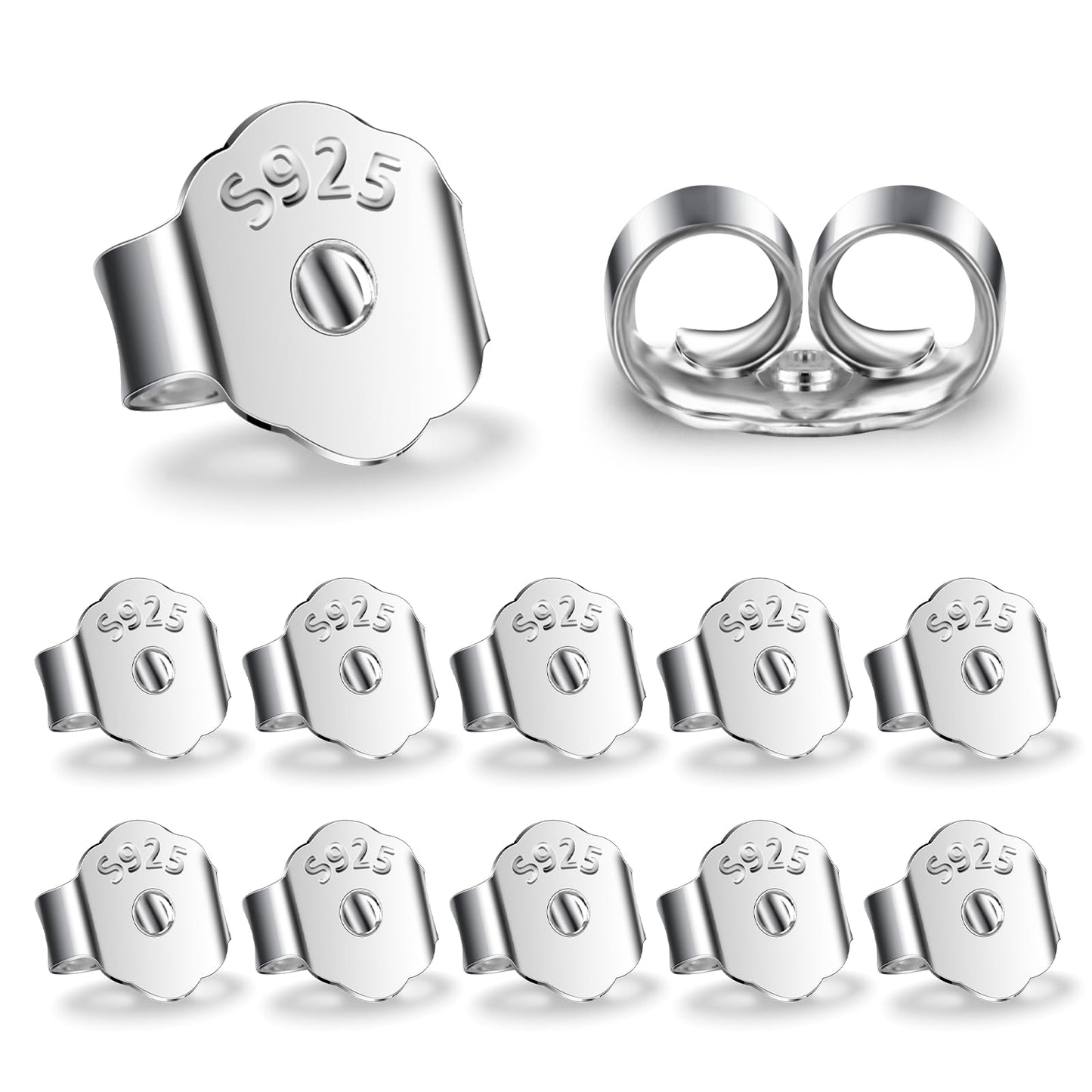 Lusofie 12Pcs Sterling Silver Earring Backs,S925 Silver Earring Backs Replacements Hypoallergenic Earring Backs Secure Ear Locking Pierced Earring Backs for Studs