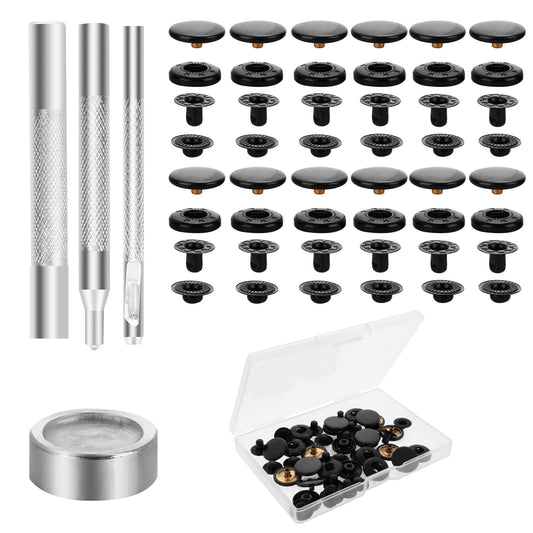 Yolev 12Sets Heavy Duty Snap Fasteners Kit 15mm Heavy Duty Leather Snap Fasteners Kit Press Studs with 4 Install Tools Leather Rivets and Snaps