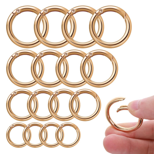 Lusofie 16 Pcs O Ring Clip Spring O Ring Clasp Round Mini Carabiner for Bag Purse Handbag Strap Craft Jewelry Making(Gold)
