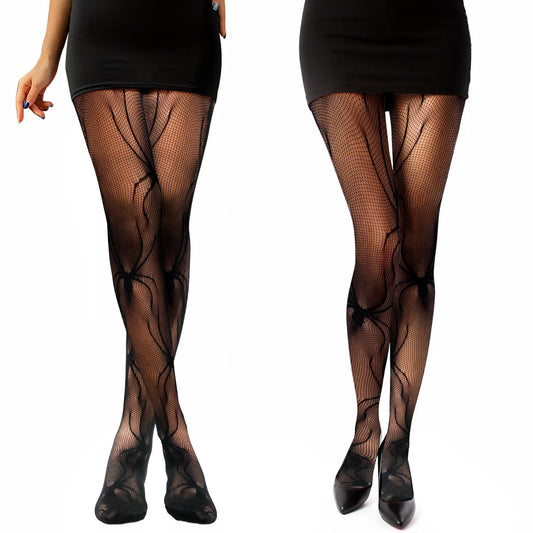 Lusofie Spider Patterned Tights,Fishnet Tights, Spider Fishnet Stockings Elastic Dark Style Black Tights Sexy High Waist Tights for Women Halloween Cosplay Party