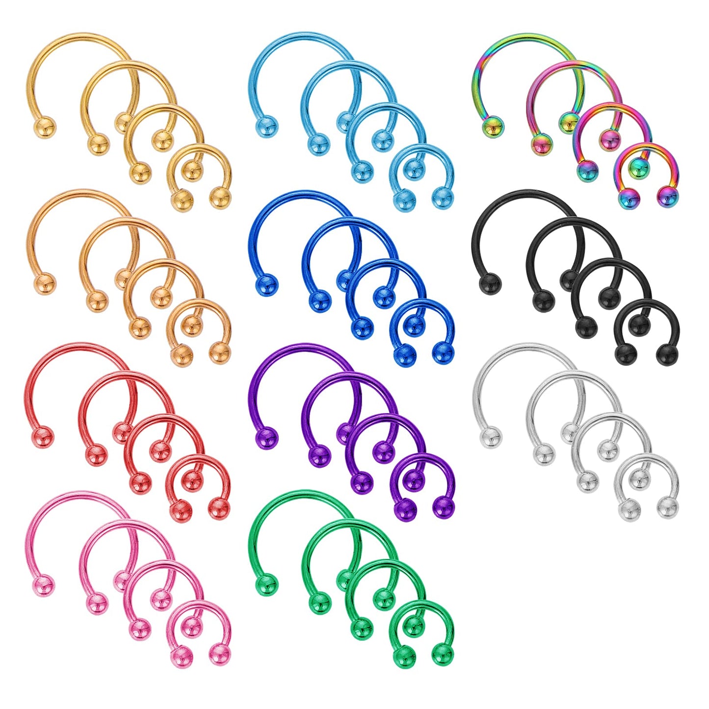 Yolev 44Pcs 16G Stainless Steel Horseshoe Nose Septum Rings Piercing Jewelry Balls Spikes Cartilage Helix Tragus Earring Hoop Lip Horseshoe Piercing for Women Men