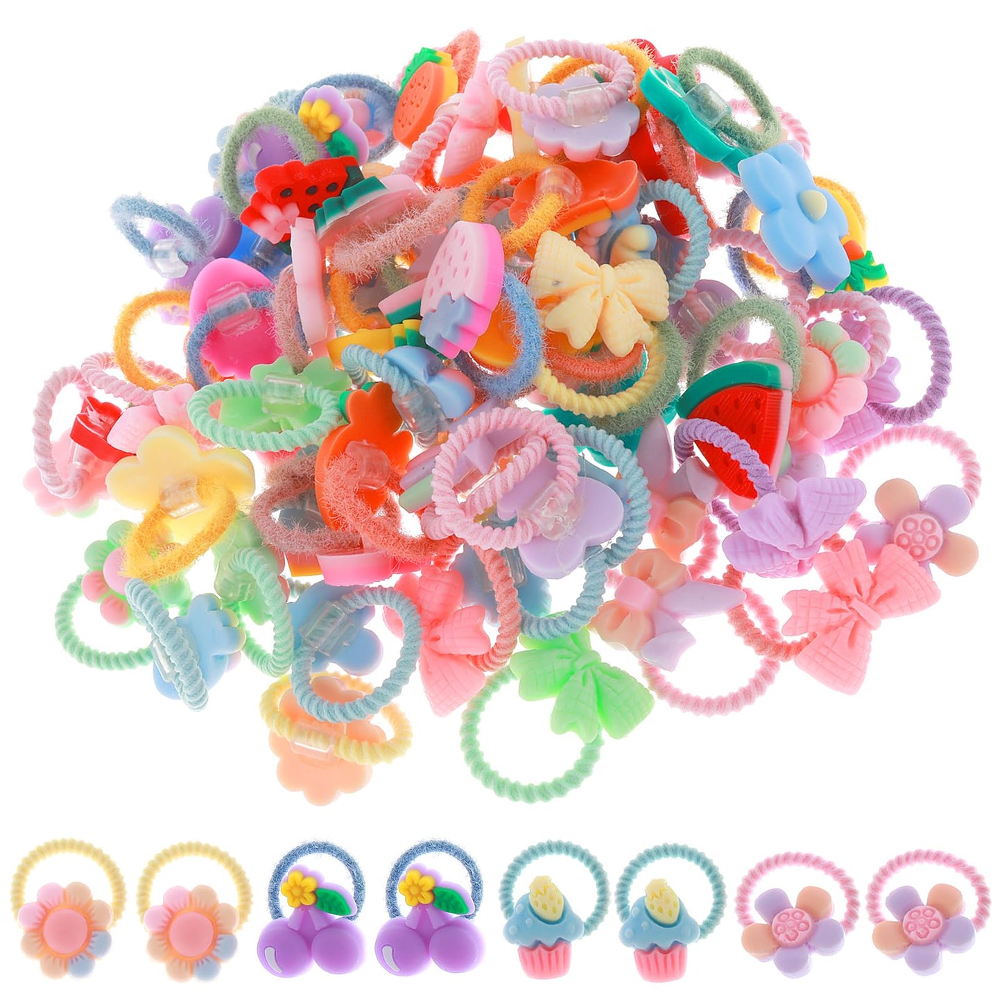 Lusofie 70Pcs Candy Color Girls Hair Bands Cute Baby Hair Ties Hair Bobbles Small Cartoon Elastic Hair Bands for Girls Toddler Baby Girls