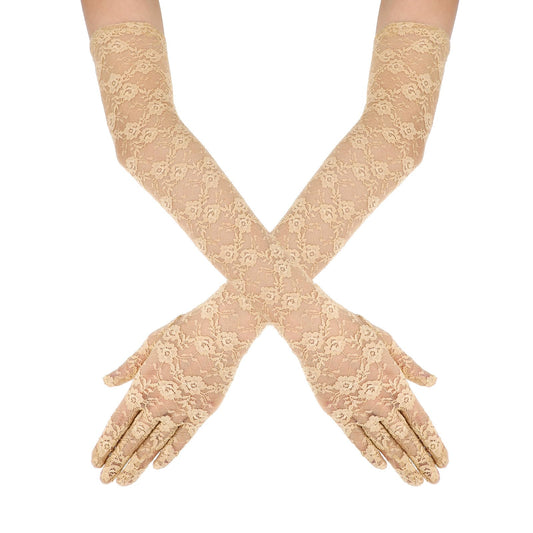 Lusofie Long Lace Gloves for Women Elbow Length Gloves Ladies Fancy Long Elbow Opera Silk Hand Sleeves for Evening Party