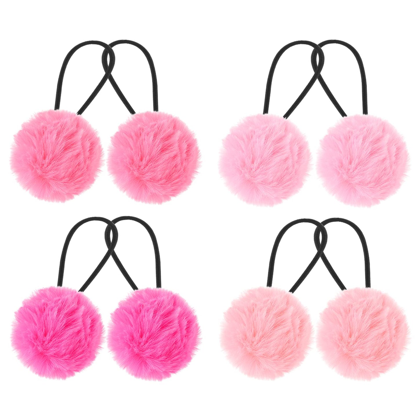 Lusofie 4 pairs Pom Pom Hair Ties Fluffy Elastic Hair baby Ties Hair Accessories Bows Stretchy Nylon Hairbands For Baby Girls Newborn（8 pcs）