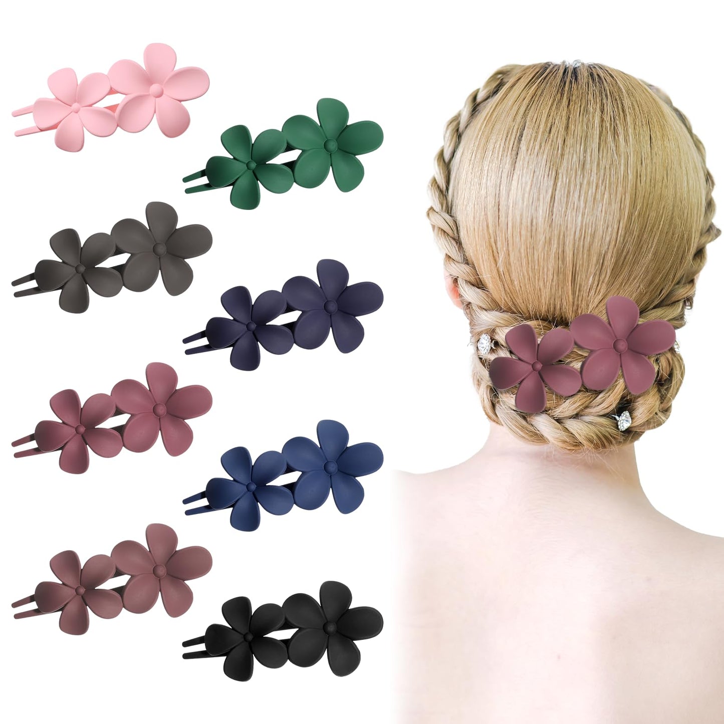 8pcs Flower Flat Claw Clips for Women Non-Slip Small Flat Hair Clips Matte French Alligator Clip Elegant Hair Accessories(8 Colors)