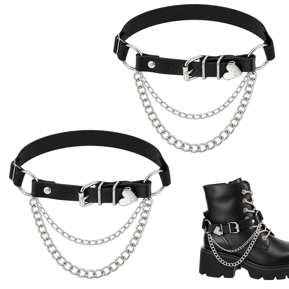 Neyauo Boot Chains Punk Boot Bracelet Harness Strap with Adjustable Leather