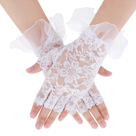 Meyeyaia Lace Gloves Women's Elegant Floral Design Fingerless Lace Gloves for Wedding Tea Party Festive Occasions Cosplay 1920s Halloween Gloves